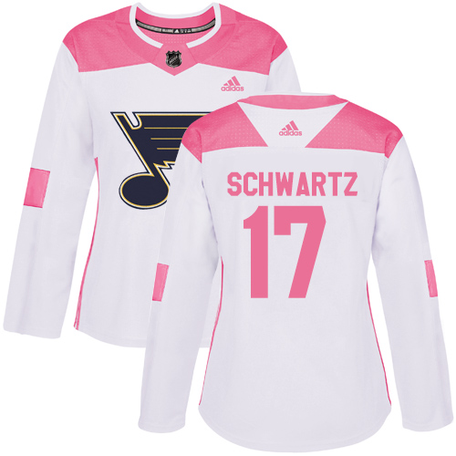 Adidas Blues #17 Jaden Schwartz White/Pink Authentic Fashion Women's Stitched NHL Jersey